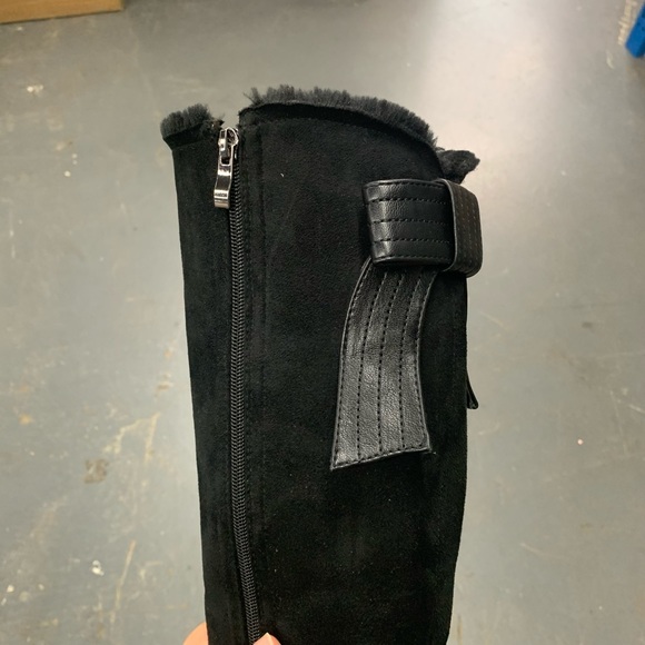 Faux Fur Lined Knee High Winter Boot in Black Faux Suede and Leather - Picture 7 of 16